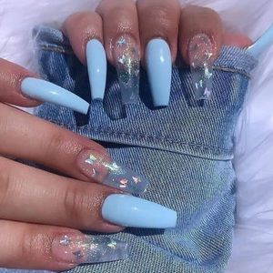 Blue butterfly press on nails Etsy 24 pieces comes with a nail filer no glue